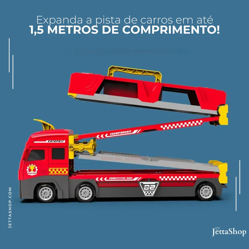 Mega Caminhão Cegonha 2 em 1 com Pista de Corrida - Jetta ToyTruck™ [+ 6 CARRINHOS DE BRINDE]
