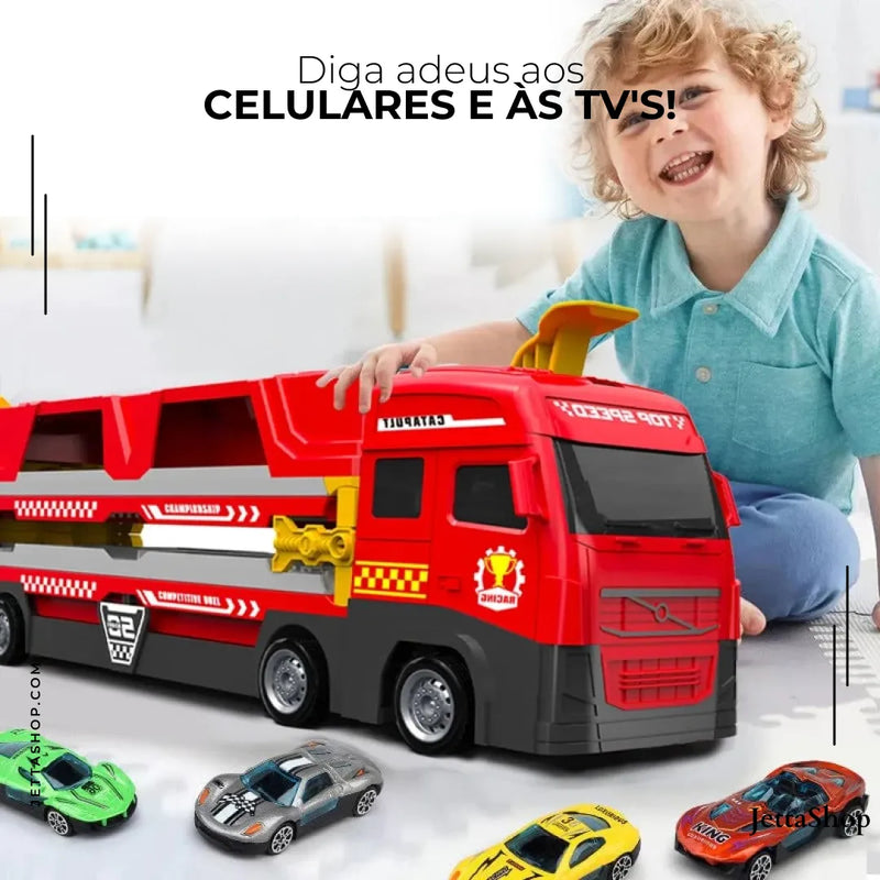 Mega Caminhão Cegonha 2 em 1 com Pista de Corrida - Jetta ToyTruck™ [+ 6 CARRINHOS DE BRINDE]